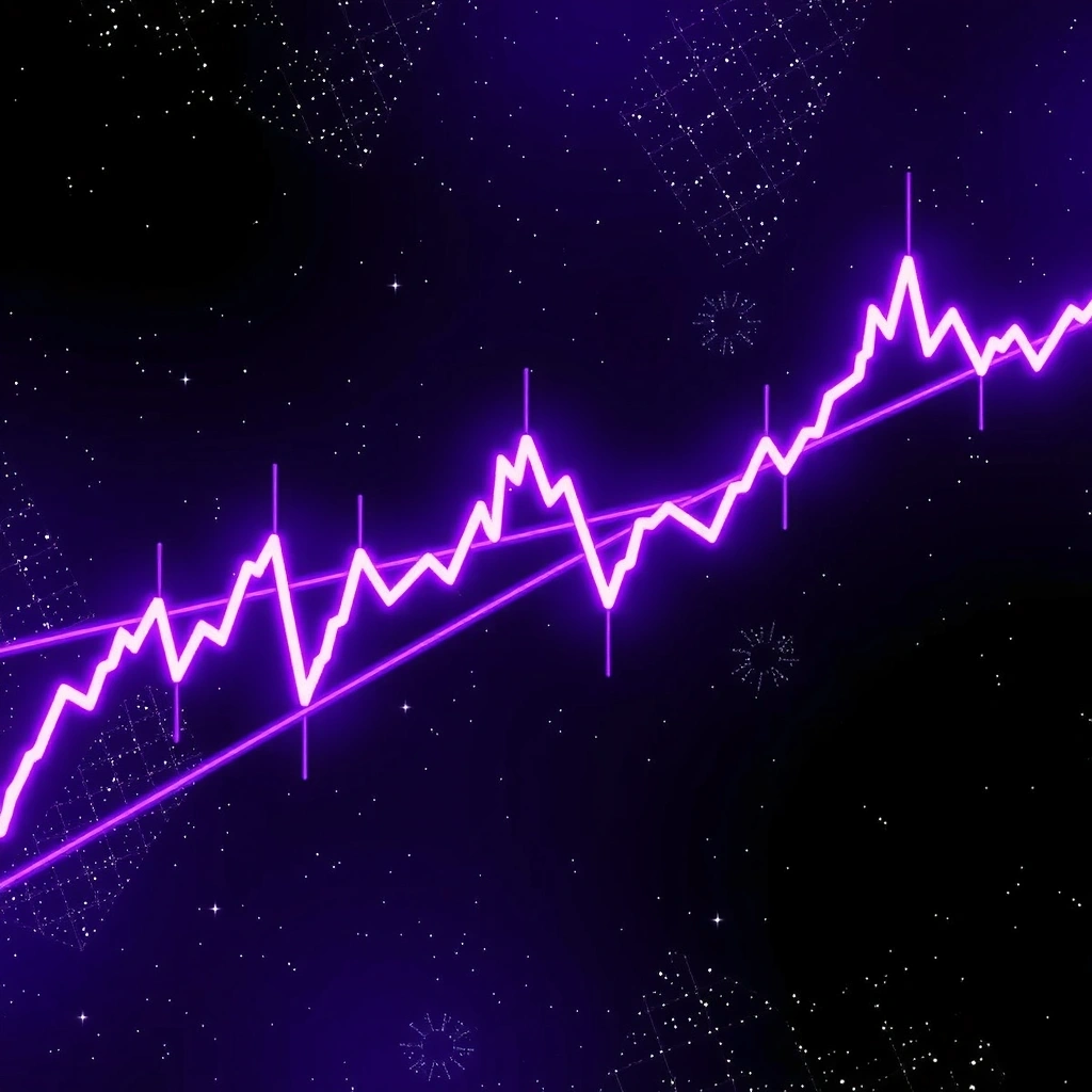 Fondo cósmico con velas japonesas de neón púrpura